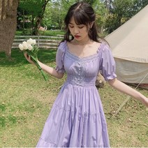 보라색원피스 여름 보라색 레이스 긴 맥시 드레스 여성 빈티지 스퀘어 칼라 프랑스 캐주얼 홀리데이 레이디 Vestidos