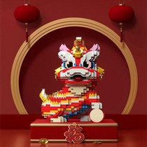 레고 호환 블럭 사각/십자블록 럭키 라이온 댄스 아치 웨이 미니 빌딩 블록 중국 전통 문화 3D 모델 다이아몬드 마이크로 벽돌 장난감 선물, P1181+No Box