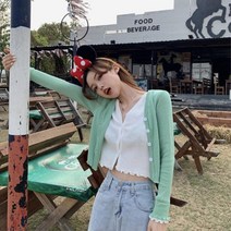여성 이중 크롭 브이넥가디건 슬림 학생 기본가디건 오피스룩 v넥 베이직 니트가디건