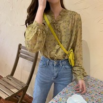 코디하기 좋은 데일리 코디룩 단정하고 세련된 블라우스 셔츠 가을 스위트 슬림 쉬폰 블라우스 여성 퍼프
