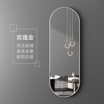 전신거울 대형 인테리어 이동식 거울 매달려 메이크업 큰 금속 프레임 디자인 타원형 바디, 50x150cm 로즈 골드