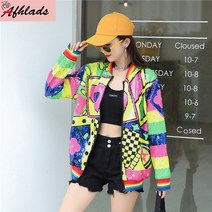 반짝이 스팽글 자켓 가을 긴팔 프린트 아우터 여성 캐주얼 루즈 힙합 코트
