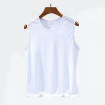 마라톤싱글렛 마라톤 상의 민소매 육상복 육상유니폼 남성 메쉬 조끼 아이스 실크 빠른 건조 캐주얼 탱크 탑 여름 피트니스 근육 좁은 어깨 보디 빌딩 스포츠 티셔츠, L, 02white