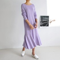 데일러뷰 롱 골지 훌 원피스 긴팔 라운드넥 봄 가을 박스 루즈핏