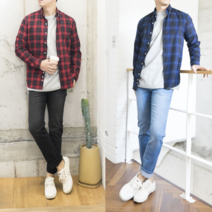 피치기모 체크 무지 캐주얼 긴팔셔츠 기모남방
