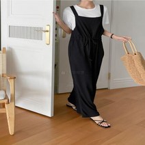 옷자락 [옷자락] 여자 박시 와이드 팬츠 끈조절 스퀘어 나시 점프수트