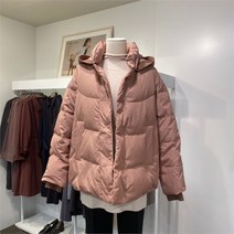 올리비아로렌 SH02 니트배색후드 중단기장 덕다운 패딩 VOCKDXWA141