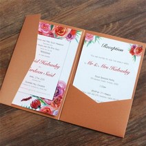 빈 키 결혼식 웨딩 초대 봉투 pocket tri-folding invite cover multi 색 offer customized service, copper color_c미국tomized printi