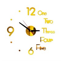 벽시계 미니 홈 3D 벽시계 DIY 아크릴 거울 스티커 크리 에이 티브 인테리어 거실 석영 바늘 자체 접착, 04 금