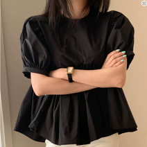 베이비돌블라우스 타이 여성 프릴 리본 퍼프 블라우스 한국어 세련된 여름 조심 기계 다시