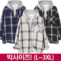 맨하탄브리즈 빅사이즈 후드오버 체크셔츠