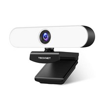 TECKNET 1080P 웹캠with 마이크로폰 for 데스크탑 스트리밍웹캠with 3-Level Brightness 조절가능Ring Light USB PC 컴퓨터카메라for