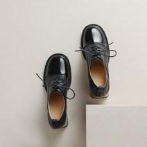 승무원 구두 가보시힐 발볼넓은 브랜드 가죽 더비 펌프스 레이스업 믹스 컬러 블록 하이힐 운드 토 오