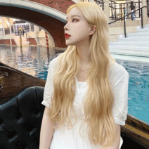 Prosekor 웨이브 롱헤어 인모 전체가발 아이돌가발 금발/흑발 8색상, 라이트골드, 1개