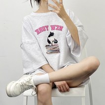 글래드블리스 여성 뉴욕캣 오버핏반팔 + 반바지 셋트
