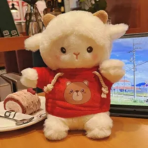 PKTOYS DIY 소녀심 행운 예쁘다 귀여운 오가닉 양 인형 옷 애착 알파카 동물 가족 선물Y10, 파우더 조끼 36cm [레드 블루 조끼], [흰색 선물 가방]