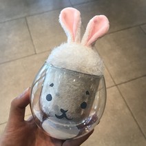 [행복열매] 스타벅스 머그컵 텀블러 유리컵 귀여운 롤러 코스터 벚꽃 고양이 발 귀여운 토끼 마우스 레인보우 핑크 퍼플 알파카 딸기 마크 밀짚 보온병, 투명 귀여운 토끼 컵 브러시 이중 유리