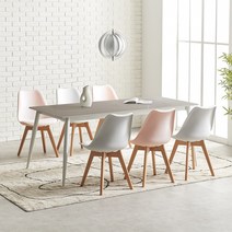 라로퍼니처 에버 1800 포세린 통 세라믹 6인 식탁 세트, 그레이, 식탁+의자6, 그레이 의자3+핑크 의자3