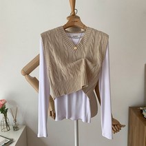 디어썸띵 츄츄 브이넥 꽈배기 크롭 니트 조끼 베스트