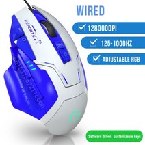 RGB 블루투스 2.4G 무선 와이드 게이밍 마우스 12800 DPI 게이머 노트북 pc용 프로그래밍 가능, 12800 wired-Blue