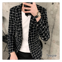 티피/Teepie남자 봄가을 시크 핏 컬러풀 체크 원버튼 블레이저 코트