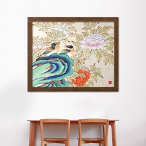 나봄갤러리 화조도 모란 4 새그림 모란그림 민화, 4.내츄럴 브라운 액자