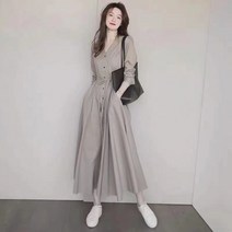 L-384 브이넥 플레어 롱원피스