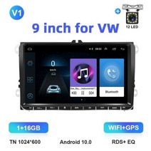 안드로이드올인원 Camecho 안드로이드 자동차 라디오 멀티미디어 플레이어 폭스바겐 VW 골프 5 6 파사트 B5 블루투스 FM 2 Din DVD용 GPS 9 인치 카플레이, V1 1 16G 12LED
