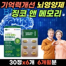 기억력엔 징코플러스 30정x6개 혈액순환 혈행 기억력 개선 손 발 다리 팔 저릿저릿 저림 현상 50대 60대 70대 여성 부모님 엄마 어머니 남성 징코 진코 은행잎 추출물 홈쇼핑
