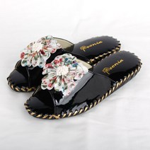 거실화 에나멜왕꽃 여성 가죽실내슬리퍼 5color, 1.블랙