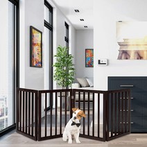 PETMAKER 펫메이커 프리스탠딩 반려동물 게이트 - 출입구 복도 계단 및 가정용 목재 접이식 펜스 스텝 오버 칸막이 개 강아지에게 적합 3 패널 브라운, 4 Panel, Brown