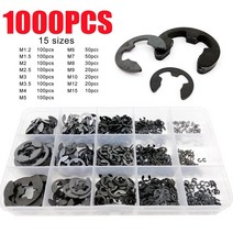 5801000pcs 와셔 m1.2 m15 블랙 탄소강 외부 고정 링 e 클립 스냅 써클립 와셔 샤프트 구색 키트, 1000pcs m1.5-m15