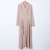 원타임 여성용 벨트세트 랩스타일 플리츠 롱원피스