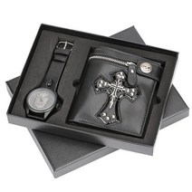 [해외] Watch Man Punk Style Clutch 리벳 Card Holder Purses Retro Men's Skull Cross 가죽 Wallets Christ