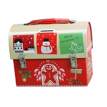 크리스마스 생철판 상자 금속 쿠키 케이스 뚜껑 케이스 빈 깡통 항아리 보관 용기, 레드 17.2x8.5x13.4cm, 철