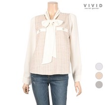 비비드시크릿가너 VIVID 브이넥 트위트배색 타이 블라우스