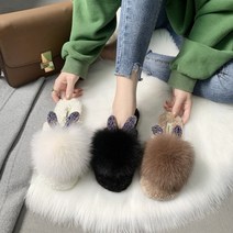 슈즈몽몽 여성 겨울 사무실 따뜻한 실내화 토끼 털 슬리퍼