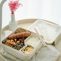 친환경 비건 직장인 예쁜 밀짚 도시락통 다이어트, 정사각 1100ml, 그린
