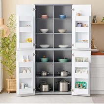 Sunshine 팬트리 서랍장 팬트리수납장 양문 4문도어 수납장 800 ea4988, 화이트그레이