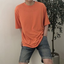남녀공용 커플 구김없는 오버핏 무지 스판 반팔티