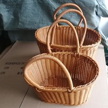 라탄바구니 한강공원 캠핑음식추천 휴대용의자 캠핑밀키트 캠핑꼬치구이 과실주 캠핑고기, 13.타원 트럼펫 양손바구니 39x24x21