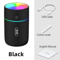 가정용가습기 원룸 가습기 캠핑 무소음 탁상용220 미니 자동차 가습기 초음파 에센셜 오일 디퓨저 스마트 정수기 홈 아로마 음이온 안개 제조기, 검은색