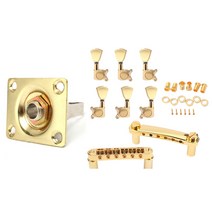 1pcs 스퀘어 스타일 잭 플레이트 기타베이스 잭 1/4 출력 입력 및 1 세트 골드 문자열 안장 Tune-O-Matic Bridge + Tailpiece