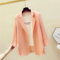 쉬폰 쁘띠 정장 코트 여성 얇은 가을 캐쥬얼 무 단추 양복 칠부 소매 가디건