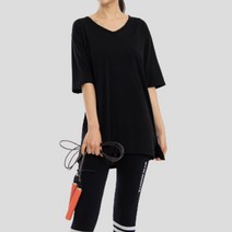 당일발송 프롬라벨 여성 여름 무지 반팔티 운동 레깅스 레이어드 루즈 오버핏 롱 박시 티셔츠