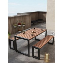 야외테이블 야외용 테라스 카페 업소용 테이블세트, 테이블1개와벤치2개120x60x75