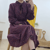 빅사이즈원피스 퍼플 프릴 꽃무늬 플라워 원피스