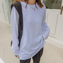 로로텐 무지 라운드 기본 티셔츠 면 긴팔 오버핏 레이어드 여성 빅사이즈