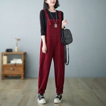 데님점프수트 여자멜빵바지 오버롤 코튼 오버올 하렘 바지 여성용 솔리드 긴 점프 슈트 주머니 롬퍼 루즈핏 가을 겨울