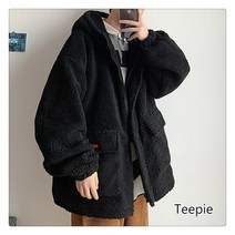 티피/Teepie 남성 빅 사이즈 겨울 도톰하다 보온 인조 램스울 후드 코트